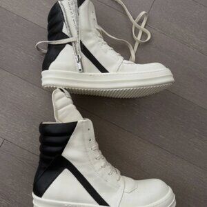 Men's RICK OWENS Geobasket in black/milk calf leather size U.S 11 EU 45